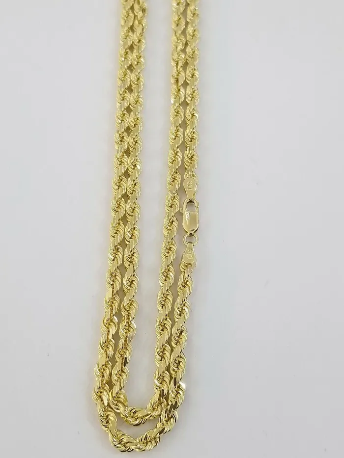 Real 14KT SOLID Yellow Gold 4mm Rope Chain Diamond Cut 18 Inches Real Gold Gold and Diamond PreStyled Sets