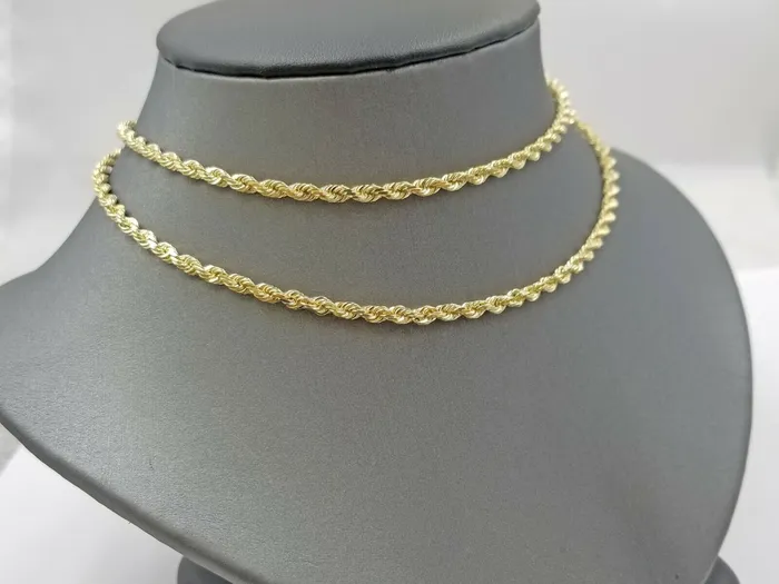 Real 14KT SOLID Yellow Gold 4mm Rope Chain Diamond Cut 18 Inches Real Gold Gold and Diamond PreStyled Sets