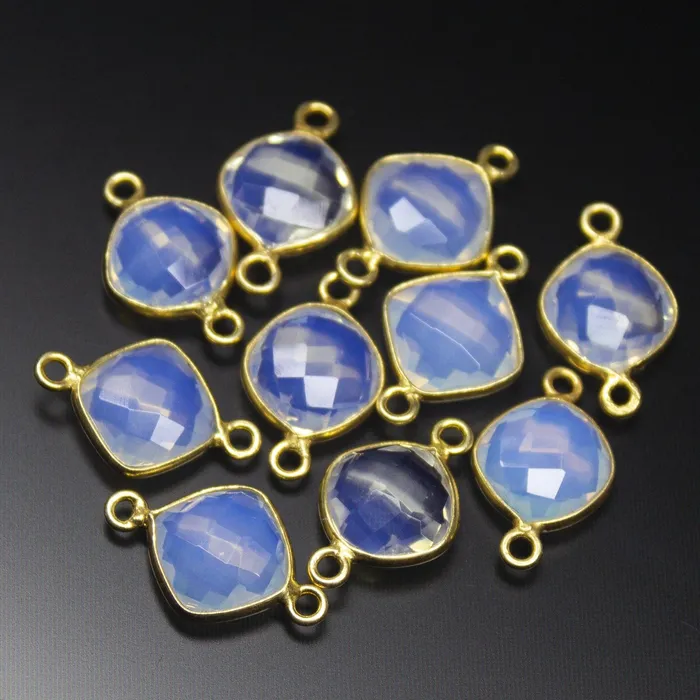 Rings Beads Supplies USA 4 matching pair 16mm Opalite Quartz Cushion Briolette 925 Sterling Silver Connector Quartz Connector Rings Beads Supplies USA 4 matching pair 16mm Opalite Quartz Cushion Briolette 925 Sterling Silver Connector Quartz Connector