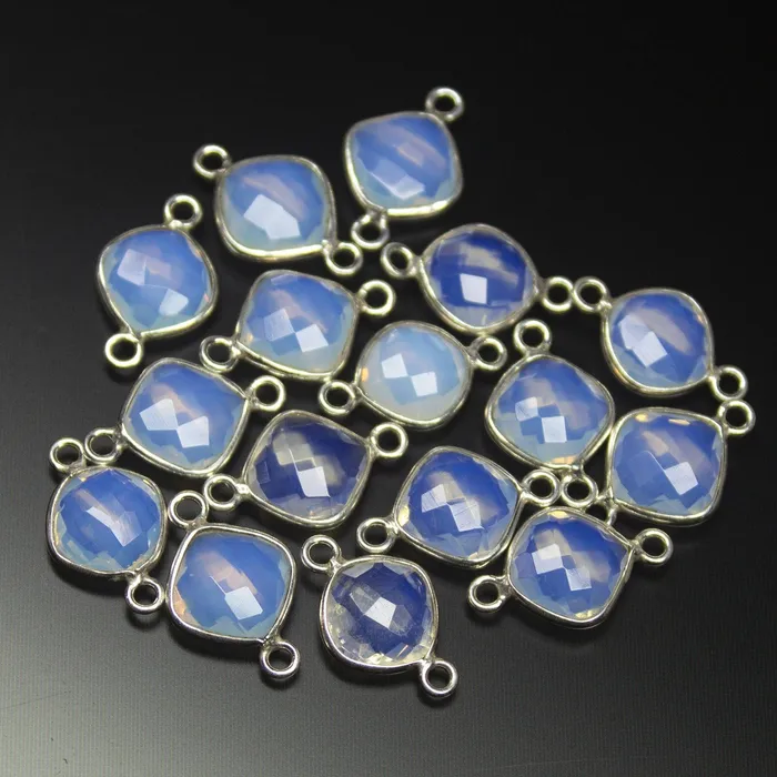 Rings Beads Supplies USA 4 matching pair 16mm Opalite Quartz Cushion Briolette 925 Sterling Silver Connector Quartz Connector