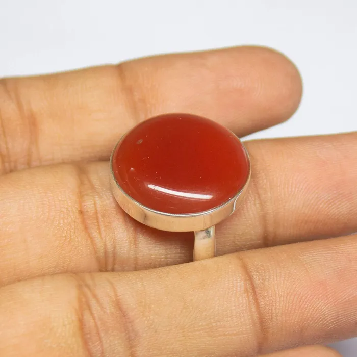 Rings Beads Supplies USA 68gm Natural Red Onyx Round Shape 925 Sterling Silver Bezel Ring Onyx Ring