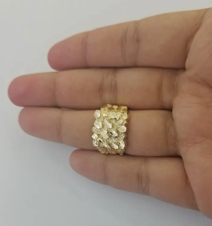 Rings Globalwatches10 10k Real Yellow Gold Nugget Casual Ring Men Sizable Band 10k Gold MenWomen