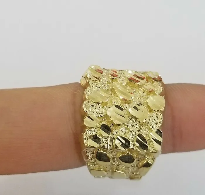 Rings Globalwatches10 10k Real Yellow Gold Nugget Casual Ring Men Sizable Band 10k Gold MenWomen