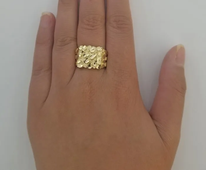 Rings Globalwatches10 10k Real Yellow Gold Nugget Casual Ring Men Sizable Band 10k Gold MenWomen
