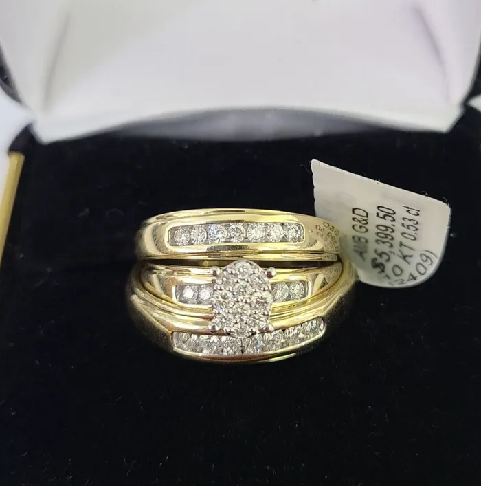 Rings Globalwatches10 REAL 10k Diamond Ring Ladies Men Trio SET Wedding Engagement Genuine Yellow Gold Rings Globalwatches10 REAL 10k Diamond Ring Ladies Men Trio SET Wedding Engagement Genuine Yellow Gold