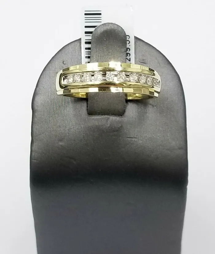 Rings Gold and Diamond 10K Yellow Gold Diamond WeddingEngagement Band Diamond Cut Ring Mens