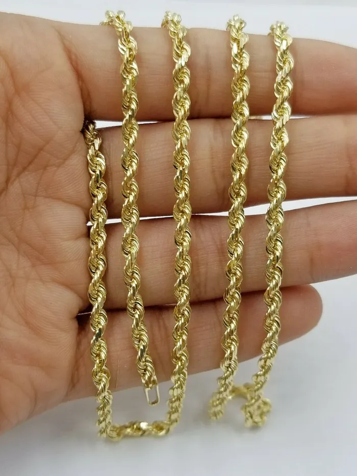 Rings Gold and Diamond Real 14k SOLID Yellow Gold 25mm Rope Chain Diamond Cut 24 Inches Lobster Lock