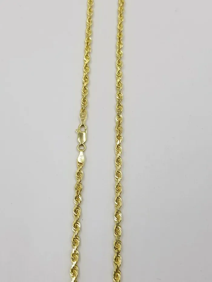 Rings Gold and Diamond Real 14k SOLID Yellow Gold 25mm Rope Chain Diamond Cut 24 Inches Lobster Lock