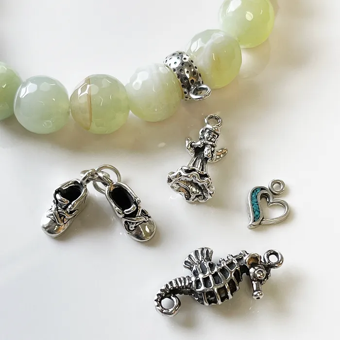 Bracelets Elisa Ilana Apple Agate Stretch Bracelet w Sterling Silver Accent Bracelets Elisa Ilana Apple Agate Stretch Bracelet w Sterling Silver Accent