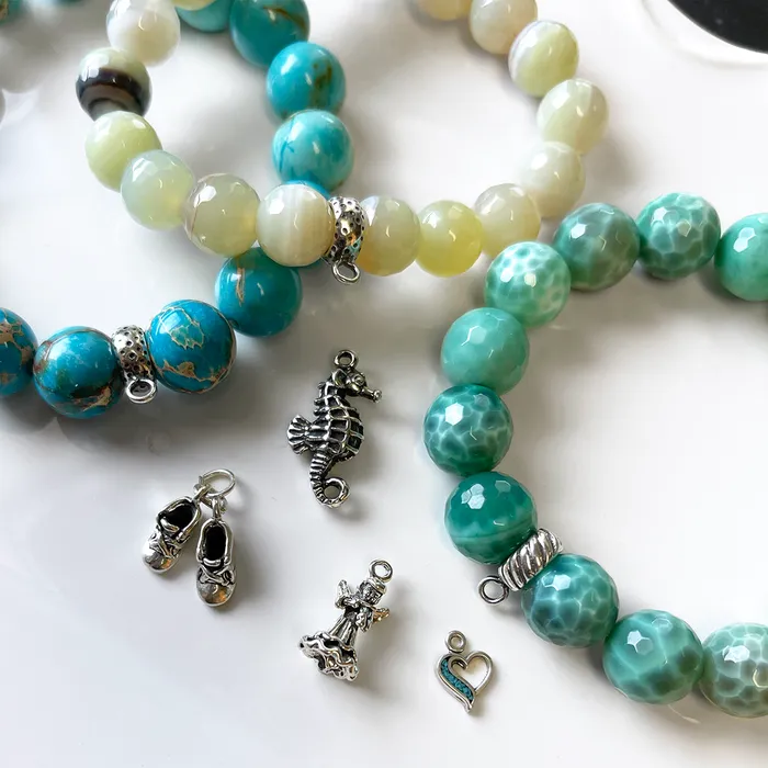 Bracelets Elisa Ilana Apple Agate Stretch Bracelet w Sterling Silver Accent Bracelets Elisa Ilana Apple Agate Stretch Bracelet w Sterling Silver Accent