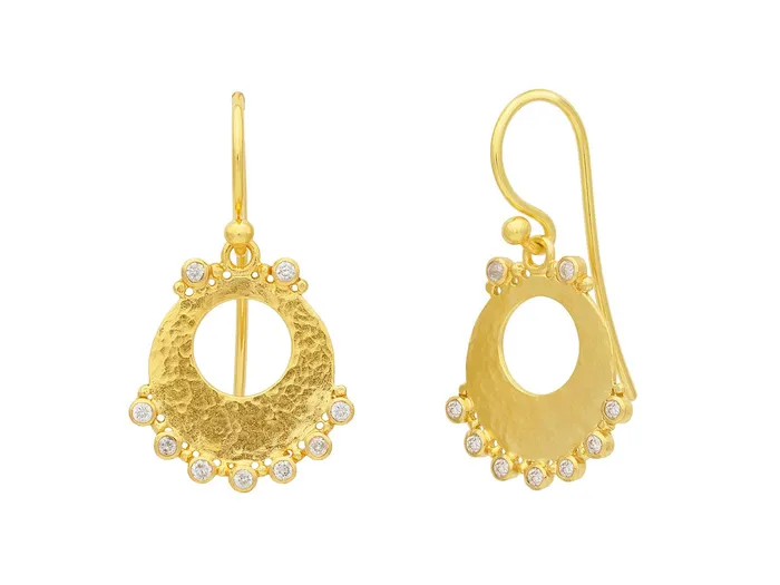 Earrings GG GOLD CLS GURHAN Lush Gold Diamond Single Drop Earrings Small Open Center Flake on Wire Hook Earrings GG GOLD CLS GURHAN Lush Gold Diamond Single Drop Earrings Small Open Center Flake on Wire Hook