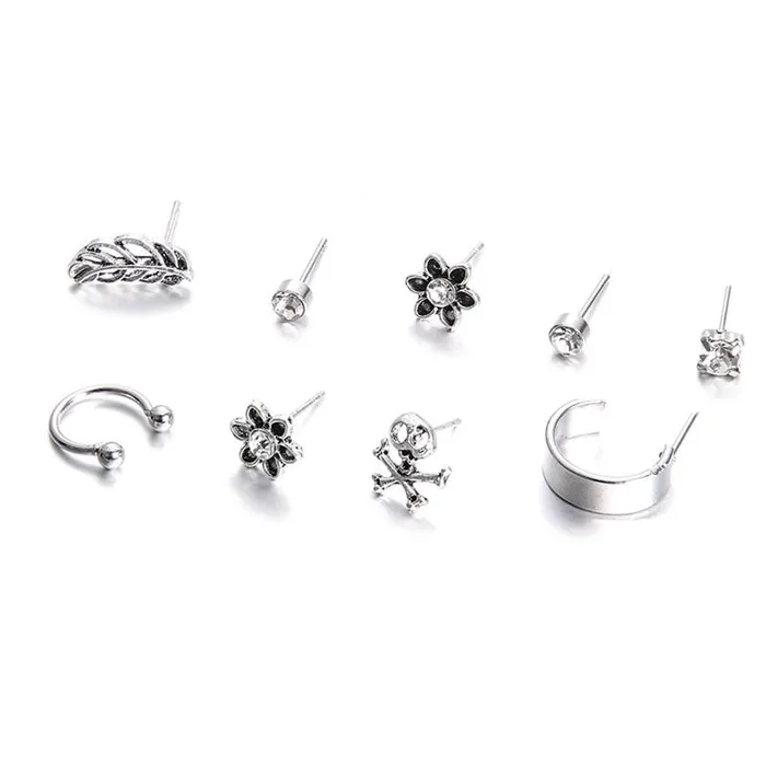 Earrings sparklingselections New Silver Color Flower Skull Crystal Retro Fashion Earring Earrings sparklingselections New Silver Color Flower Skull Crystal Retro Fashion Earring