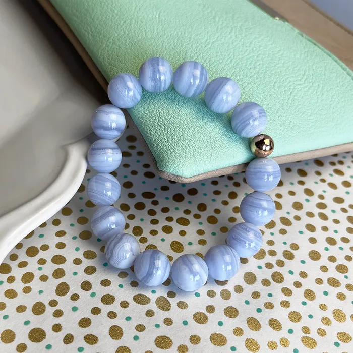 Elisa Ilana Blue Lace Agate Stretch Bracelet w Rose GoldFilled Accent Bracelets Elisa Ilana Blue Lace Agate Stretch Bracelet w Rose GoldFilled Accent Bracelets