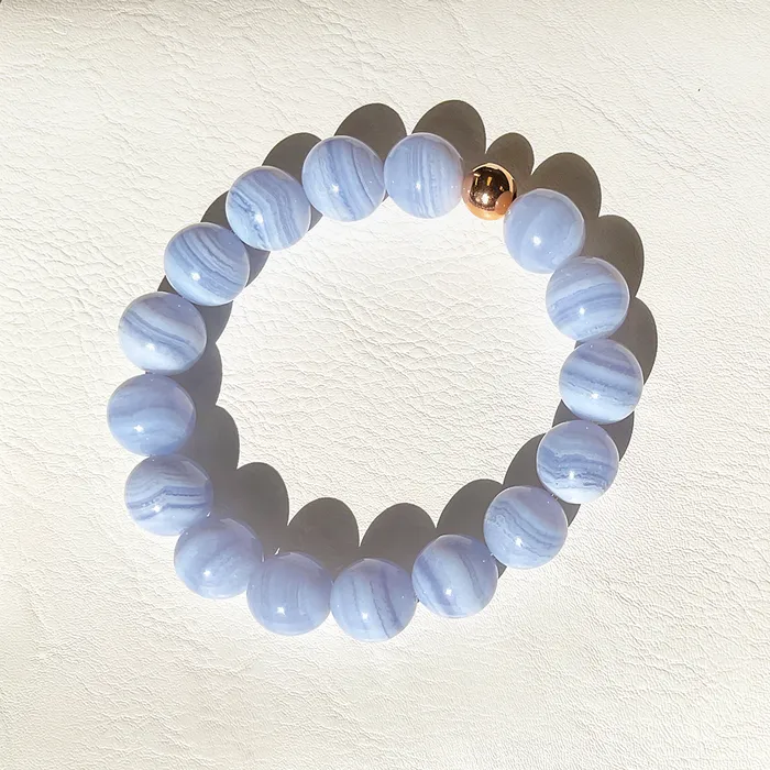 Elisa Ilana Blue Lace Agate Stretch Bracelet w Rose GoldFilled Accent Bracelets Elisa Ilana Blue Lace Agate Stretch Bracelet w Rose GoldFilled Accent Bracelets