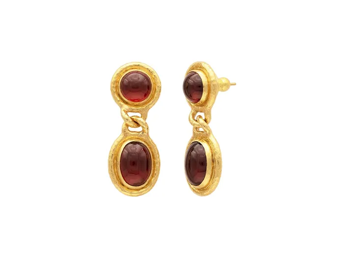 GG GOLD OOAK GURHAN Muse Gold Garnet Single Drop Earrings Oval and Round set in Wide Frame Earrings GG GOLD OOAK GURHAN Muse Gold Garnet Single Drop Earrings Oval and Round set in Wide Frame Earrings