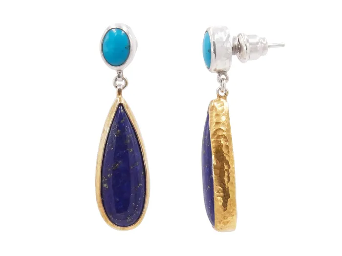 GG SILVER CLR Earrings GURHAN Galapagos Sterling Silver MultiStone Single Drop Earrings 25x10mm Teardrop on Post Top Gold Accents GG SILVER CLR Earrings GURHAN Galapagos Sterling Silver MultiStone Single Drop Earrings 25x10mm Teardrop on Post Top Gold Accents