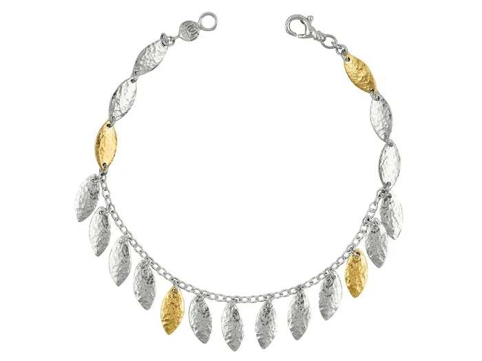 GG SILVER CLS Bracelets GURHAN Willow Sterling Silver Charm SingleStrand Bracelet 12mm Dangling Flakes Gold Accents GG SILVER CLS Bracelets GURHAN Willow Sterling Silver Charm SingleStrand Bracelet 12mm Dangling Flakes Gold Accents