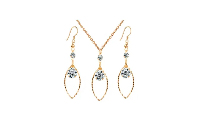 Gold Color Crystal Rhinestone Eye Drop Earrings Necklace Set sparklingselections Earrings Gold Color Crystal Rhinestone Eye Drop Earrings Necklace Set sparklingselections Earrings