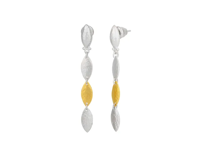 GURHAN Willow Sterling Silver Long Drop Earrings 12mm Triple Flakes Post Top Gold Accents GG SILVER CLS Earrings GURHAN Willow Sterling Silver Long Drop Earrings 12mm Triple Flakes Post Top Gold Accents GG SILVER CLS Earrings