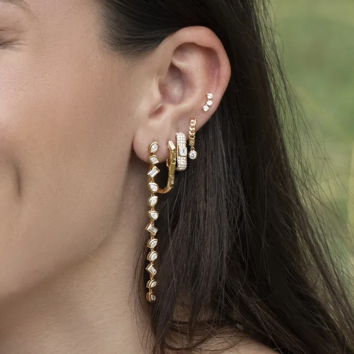 PreStyled Sets Alev Jewelry Dangling Diamond Gold Cuban Hoops