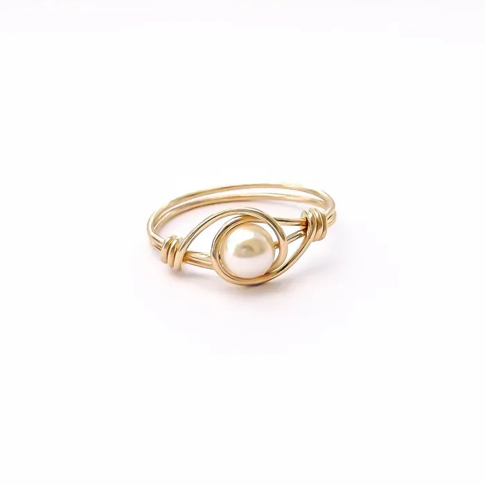 Rings Hoops By Hand Wire Wrapped Pearl Ring 14K Gold Filled