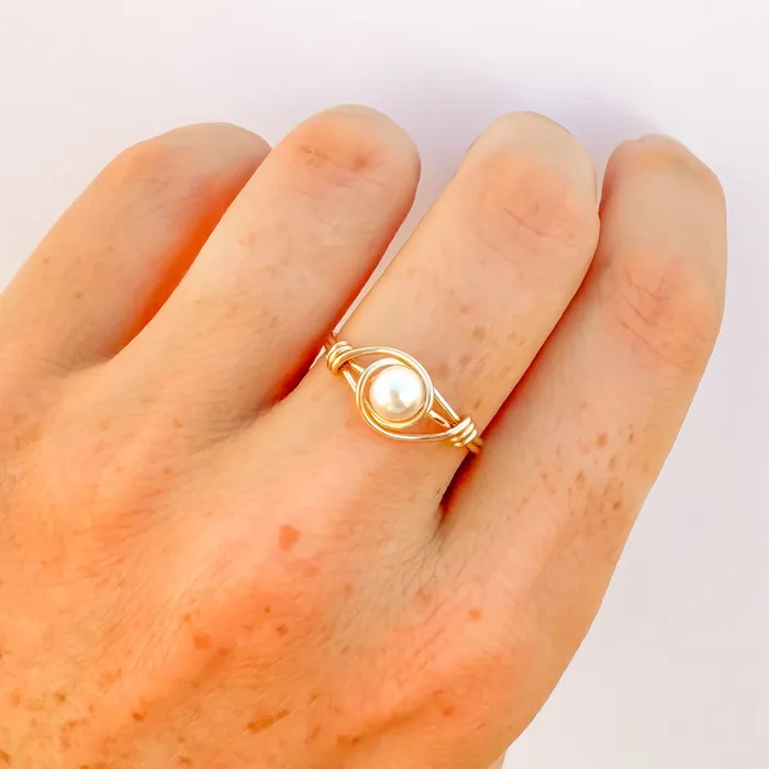 Rings Hoops By Hand Wire Wrapped Pearl Ring 14K Gold Filled