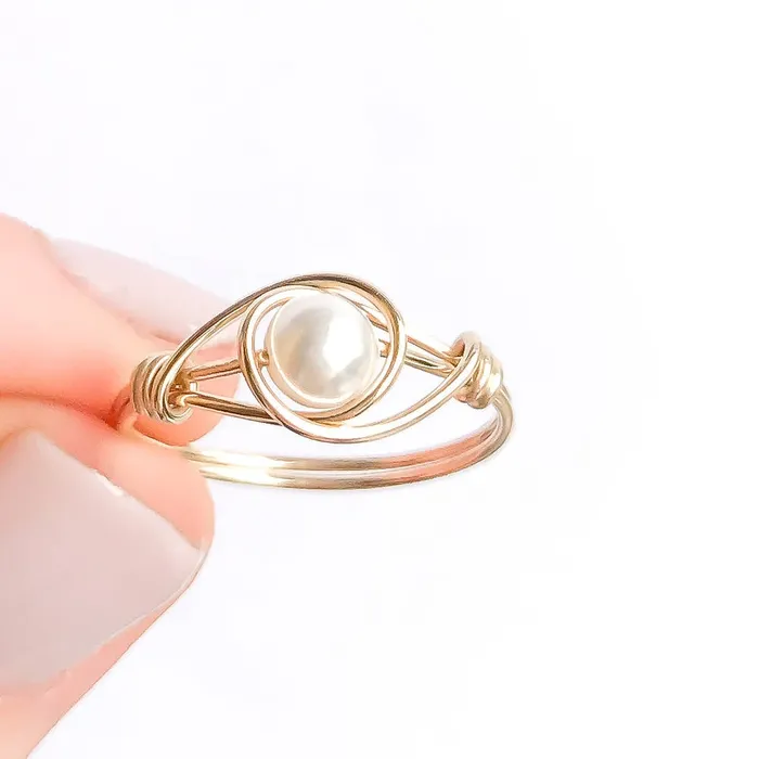 Rings Hoops By Hand Wire Wrapped Pearl Ring 14K Gold Filled