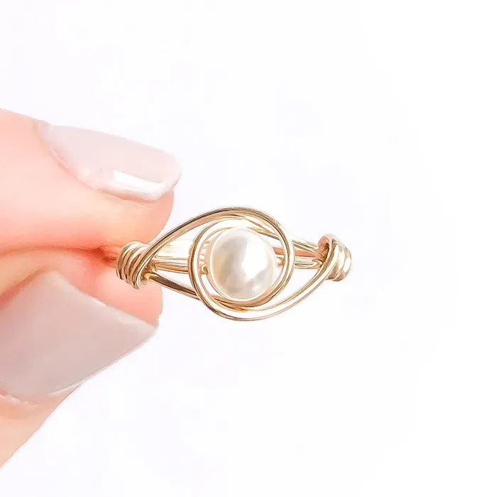 Rings Hoops By Hand Wire Wrapped Pearl Ring 14K Gold Filled