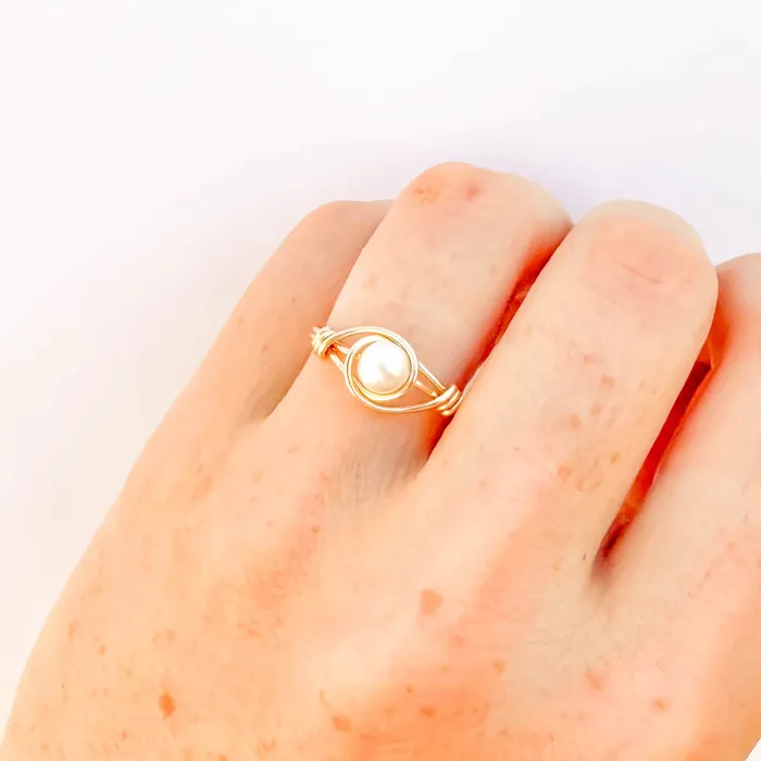 Rings Hoops By Hand Wire Wrapped Pearl Ring 14K Gold Filled