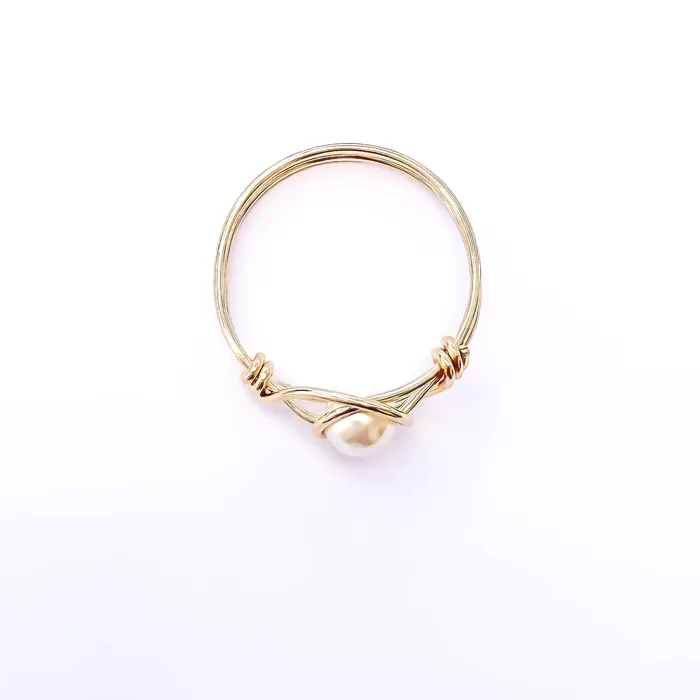 Rings Hoops By Hand Wire Wrapped Pearl Ring 14K Gold Filled