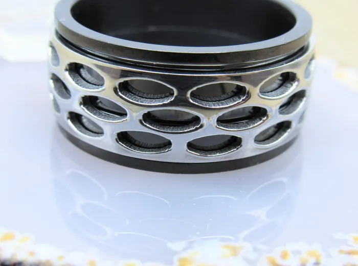 Siren Body Jewelry Rings Mens spinner ring size 10 black titanium iop band stainless steel geometric pattern spinning design
