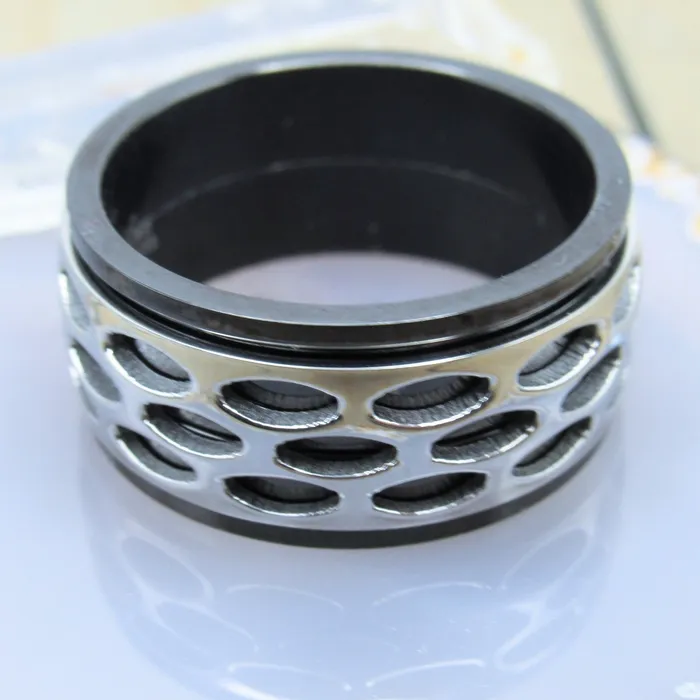 Siren Body Jewelry Rings Mens spinner ring size 10 black titanium iop band stainless steel geometric pattern spinning design