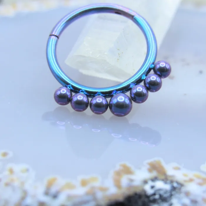 Siren Body Jewelry Rings Septum piercing clicker 16g 38 beaded drop design purple teal anodized titanium hinge ring Siren Body Jewelry Rings Septum piercing clicker 16g 38 beaded drop design purple teal anodized titanium hinge ring