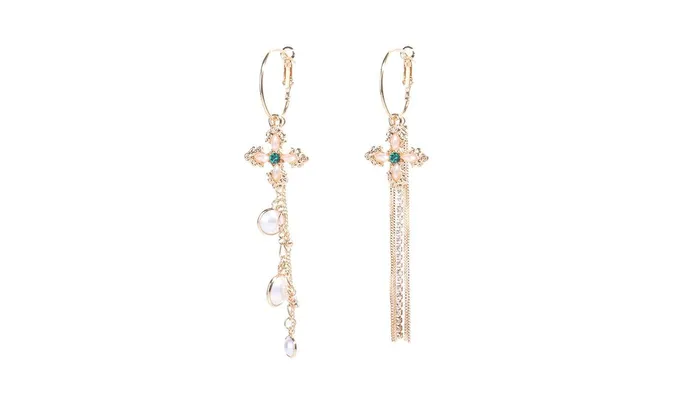 sparklingselections Earrings Women Cross Simulated Pearl Long Chain Tassel Earrings sparklingselections Earrings Women Cross Simulated Pearl Long Chain Tassel Earrings