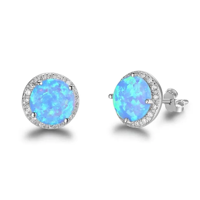 sparklingselections Earrings Women Sterling Silver Round White Blue Opal Cubic Zirconia Earrings Jewelry sparklingselections Earrings Women Sterling Silver Round White Blue Opal Cubic Zirconia Earrings Jewelry