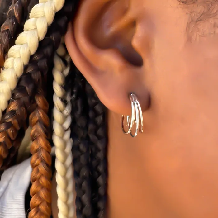 Triple Hoop Earrings with Post 14K Gold Filled Sterling Silver Hoops By Hand Earrings Triple Hoop Earrings with Post 14K Gold Filled Sterling Silver Hoops By Hand Earrings