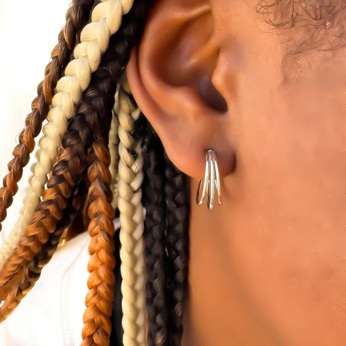 Triple Hoop Earrings with Post 14K Gold Filled Sterling Silver Hoops By Hand Earrings